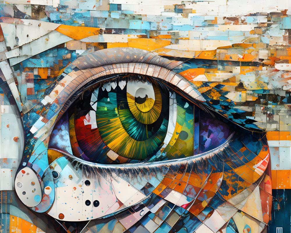 Colorful Abstract Eye Painting with Geometric Patterns and Textures