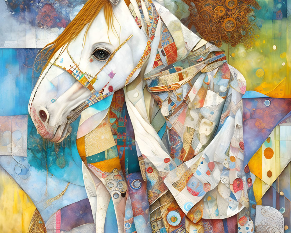 Vibrant horse artwork with intricate patterns and abstract designs