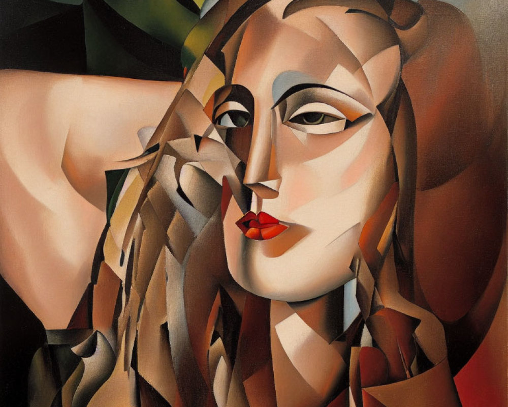 Cubist portrait of a woman with angular, fragmented features