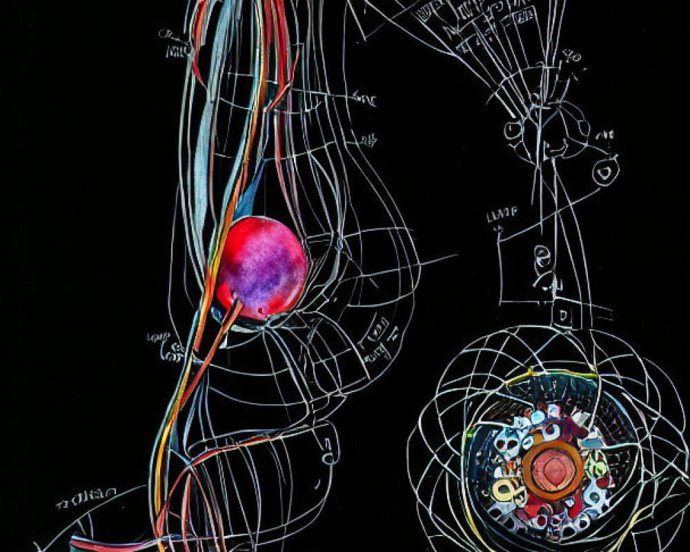 Colorful Anatomical Illustration with Labeled Structures on Black Background