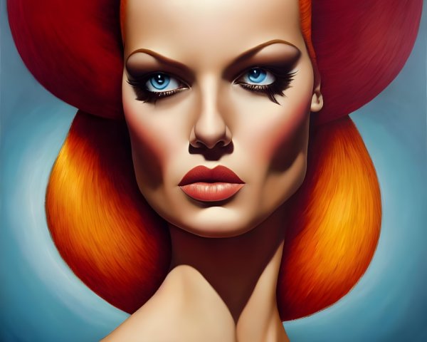 Stylized digital portrait of a woman with blue eyes and red hair