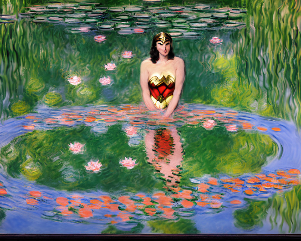 Wonder Woman costume emerges from Monet-style pond painting