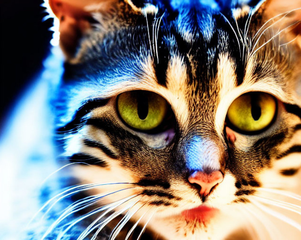 Tabby Cat with Green Eyes and Facial Markings on Warm Background