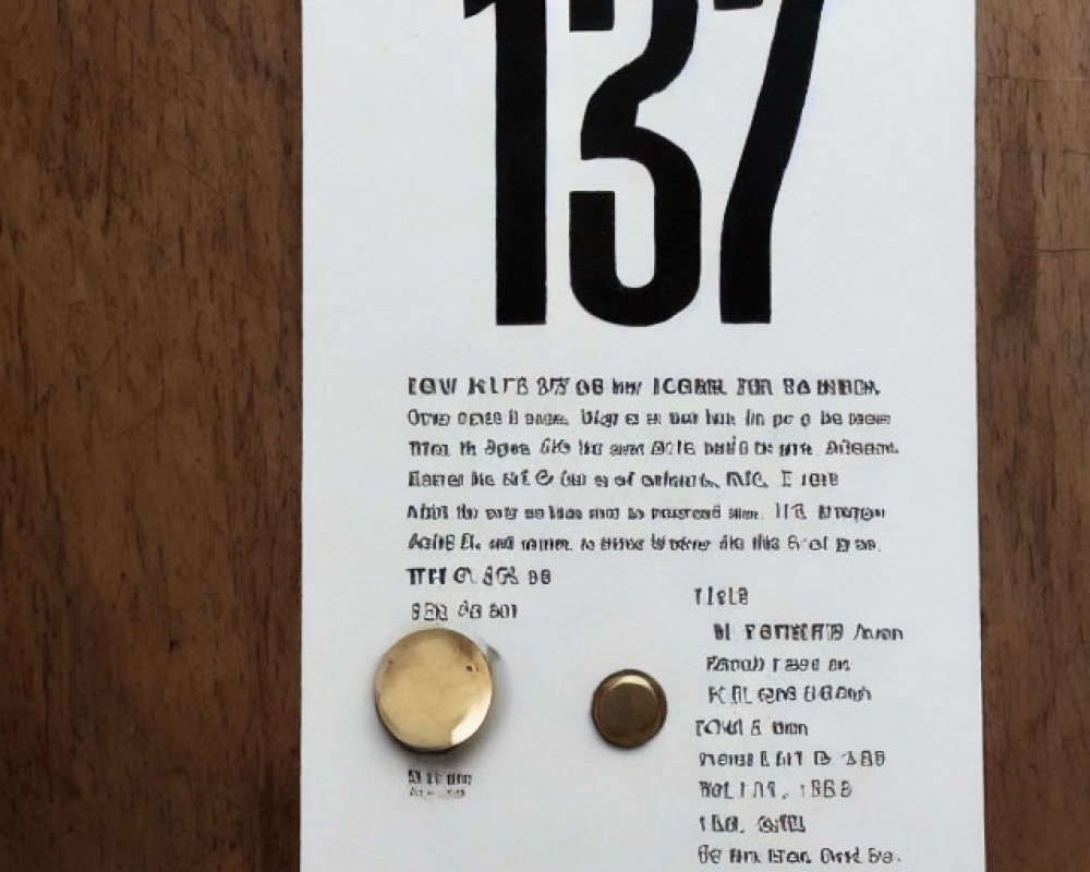 Paper 137 with English text, buttons on wooden surface