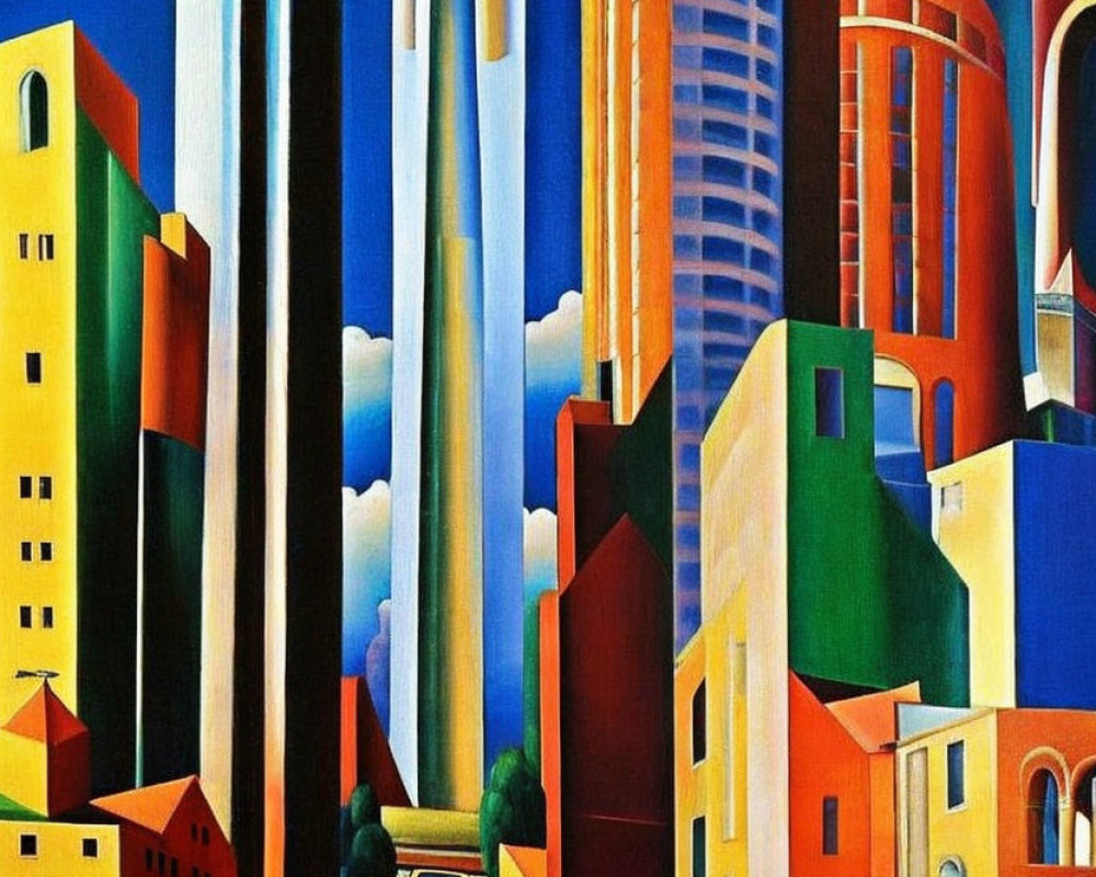 Colorful Stylized Painting of Surreal Urban Skyline