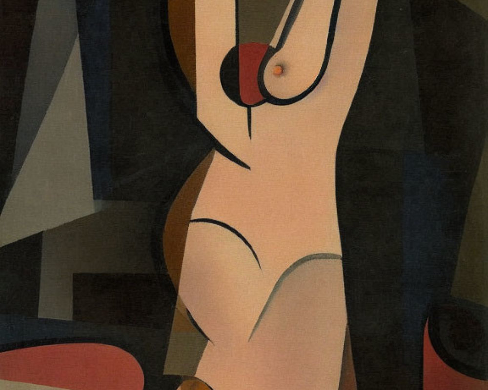 Abstract Cubist Style Painting of Nude Female Figure