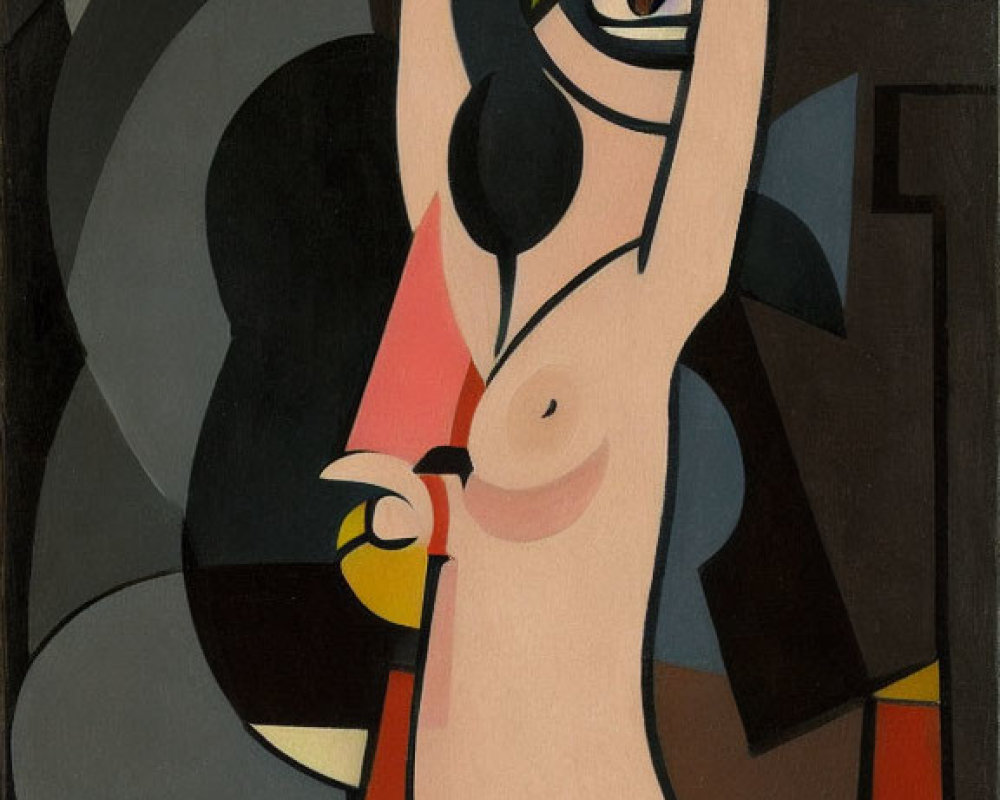 Geometric Cubist painting of fragmented female figure