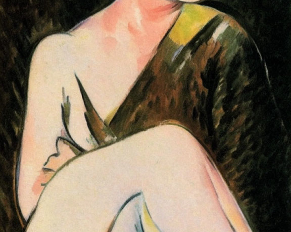 Bold Expressionist Painting of Seated Woman with Red Lips