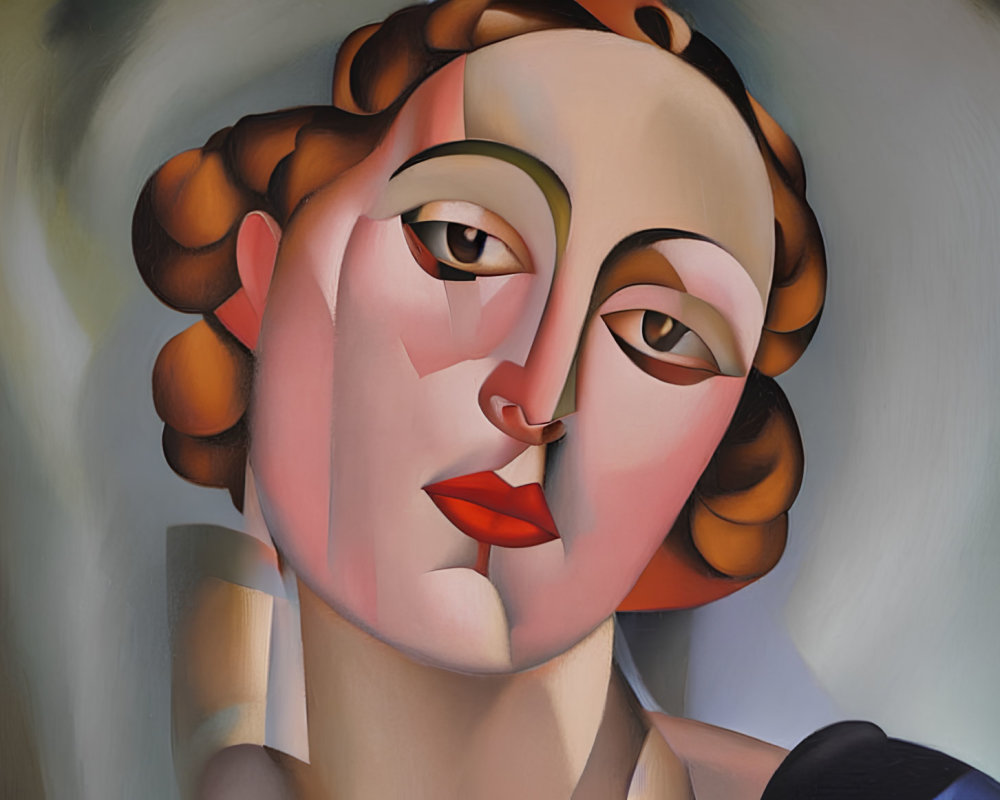 Dual-faced cubist-inspired woman painting with contrasting skin tones and features