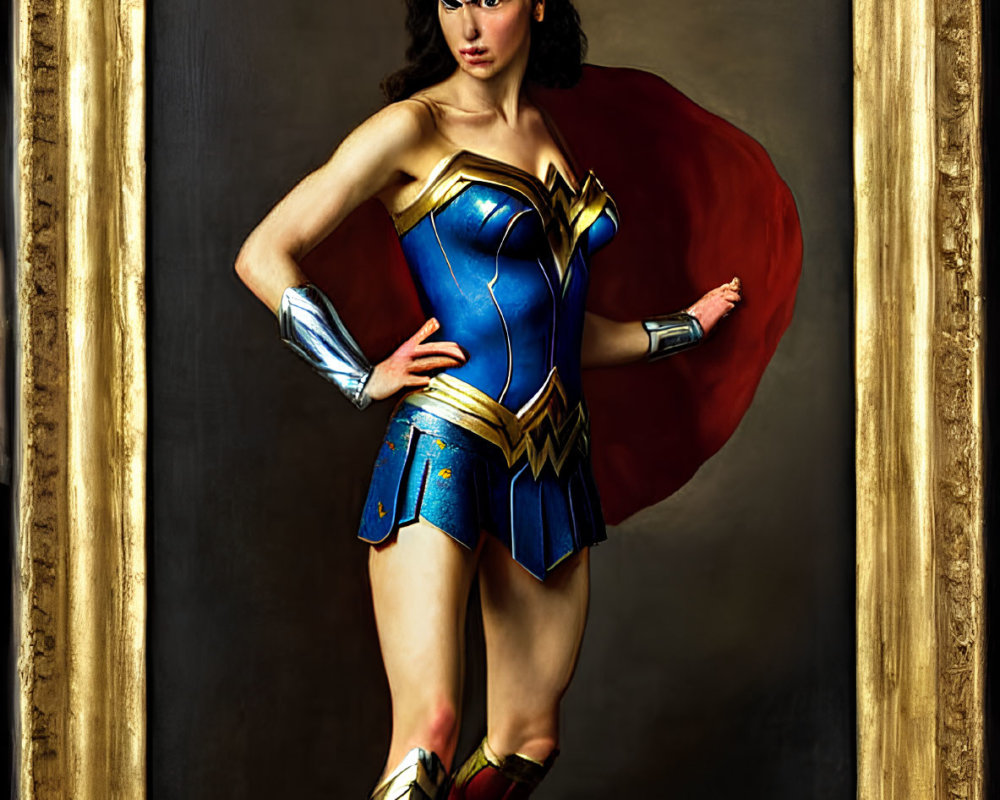 Person in Wonder Woman costume in classical portrait style frame