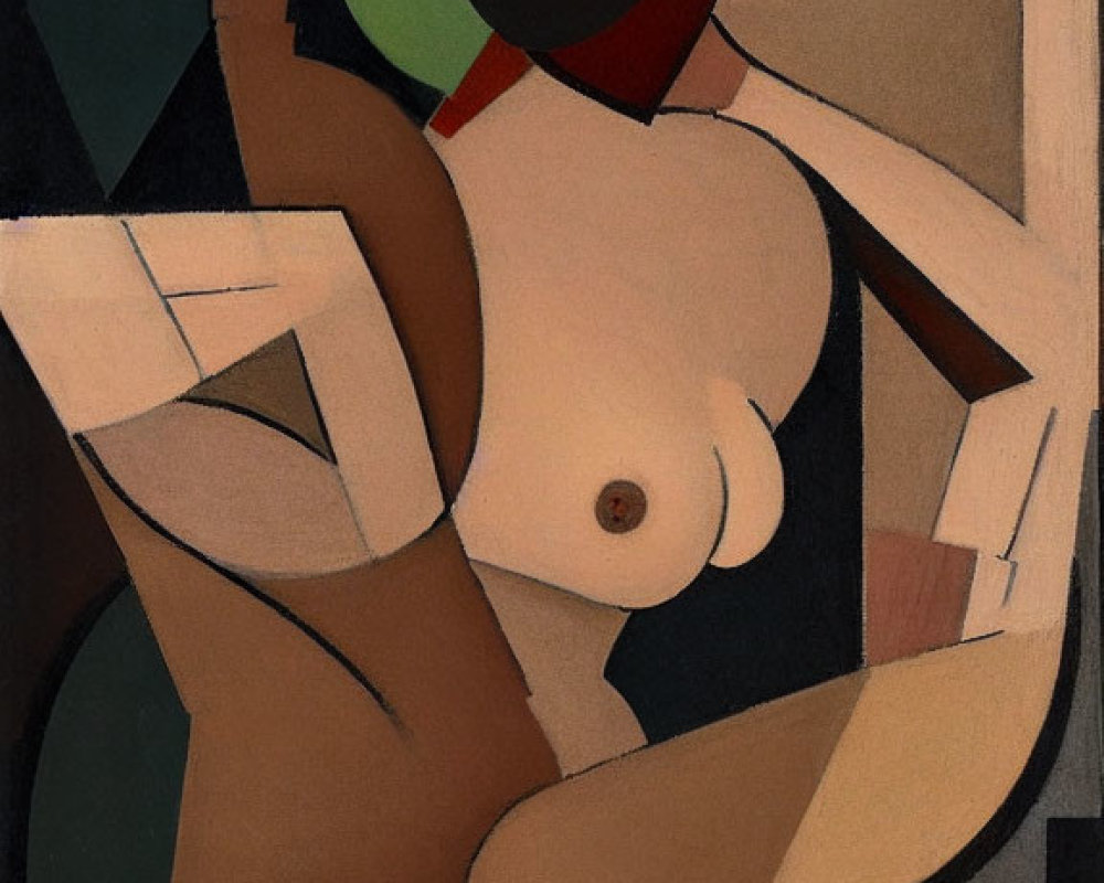 Abstract Cubist Painting Featuring Exaggerated Forms and Geometric Shapes