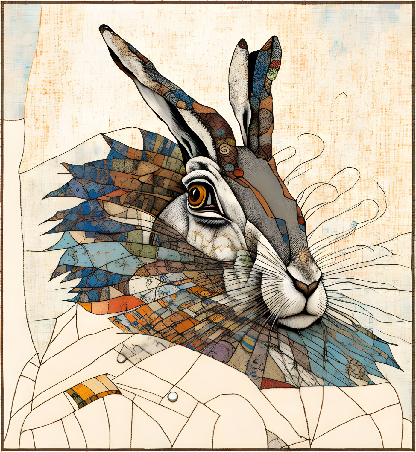 Colorful Stylized Hare Illustration with Geometric Background