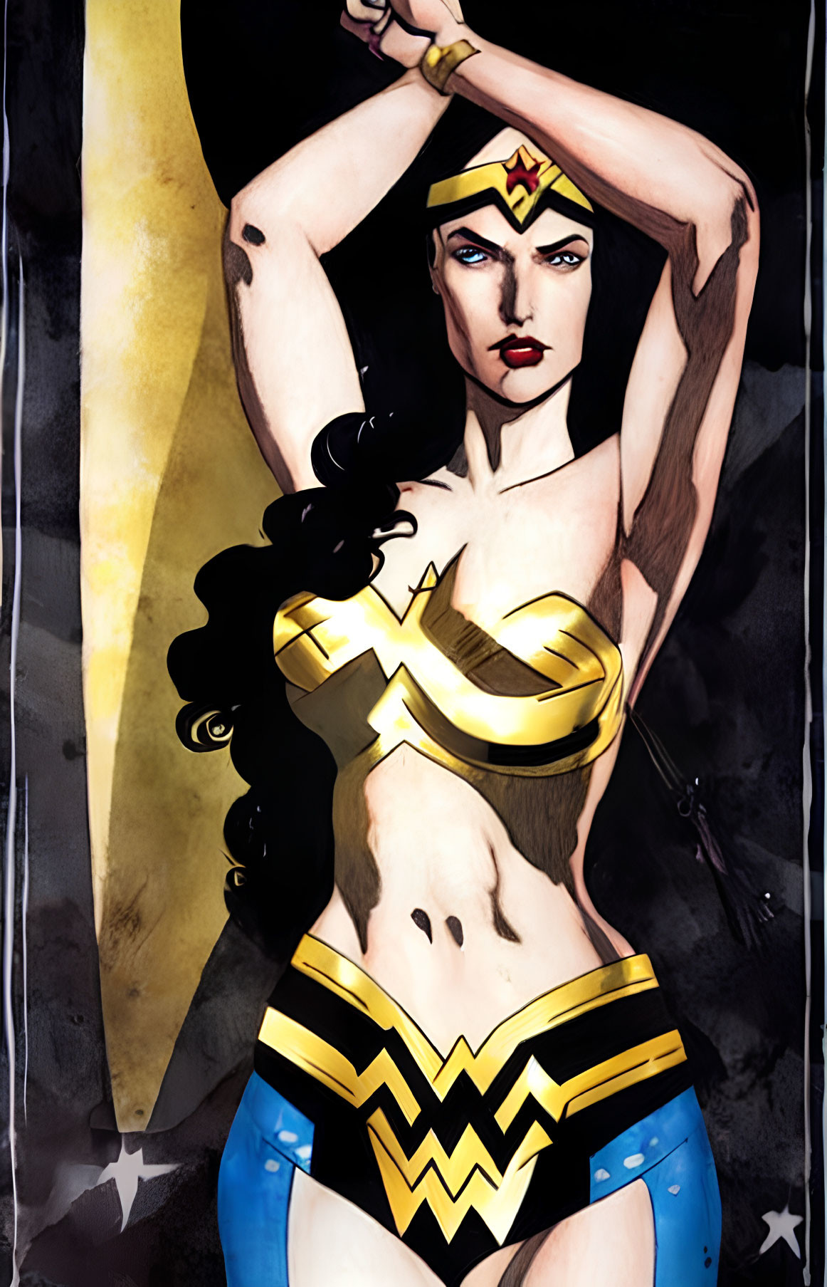 Iconic Wonder Woman Costume Illustration with Bracelets, Tiara, and Lasso