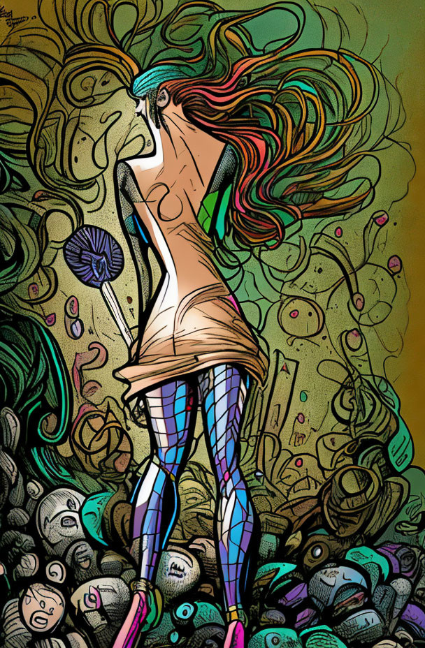 Vibrant illustration of stylized woman in abstract setting