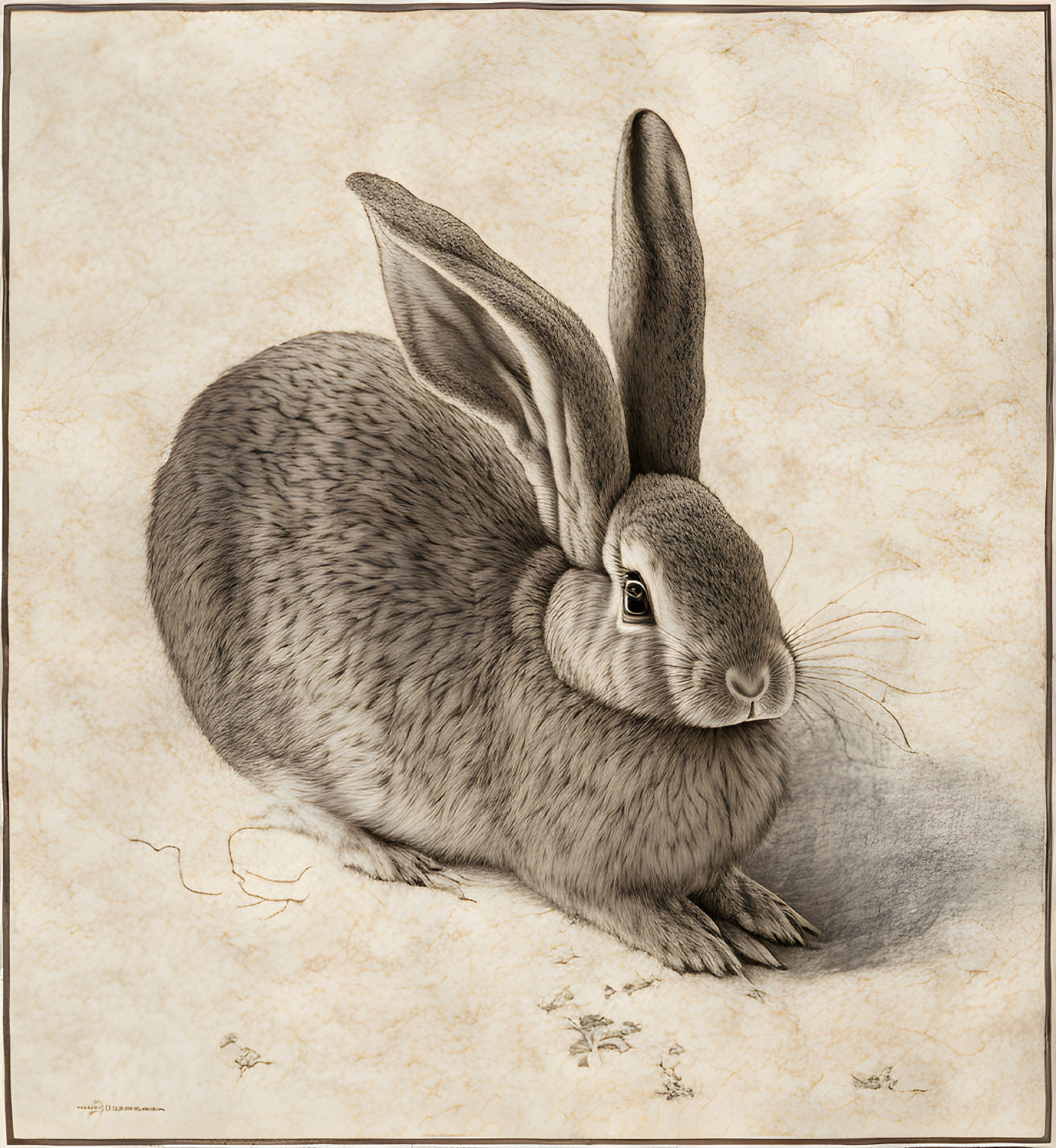 Detailed Rabbit Illustration with Prominent Ears & Textured Fur