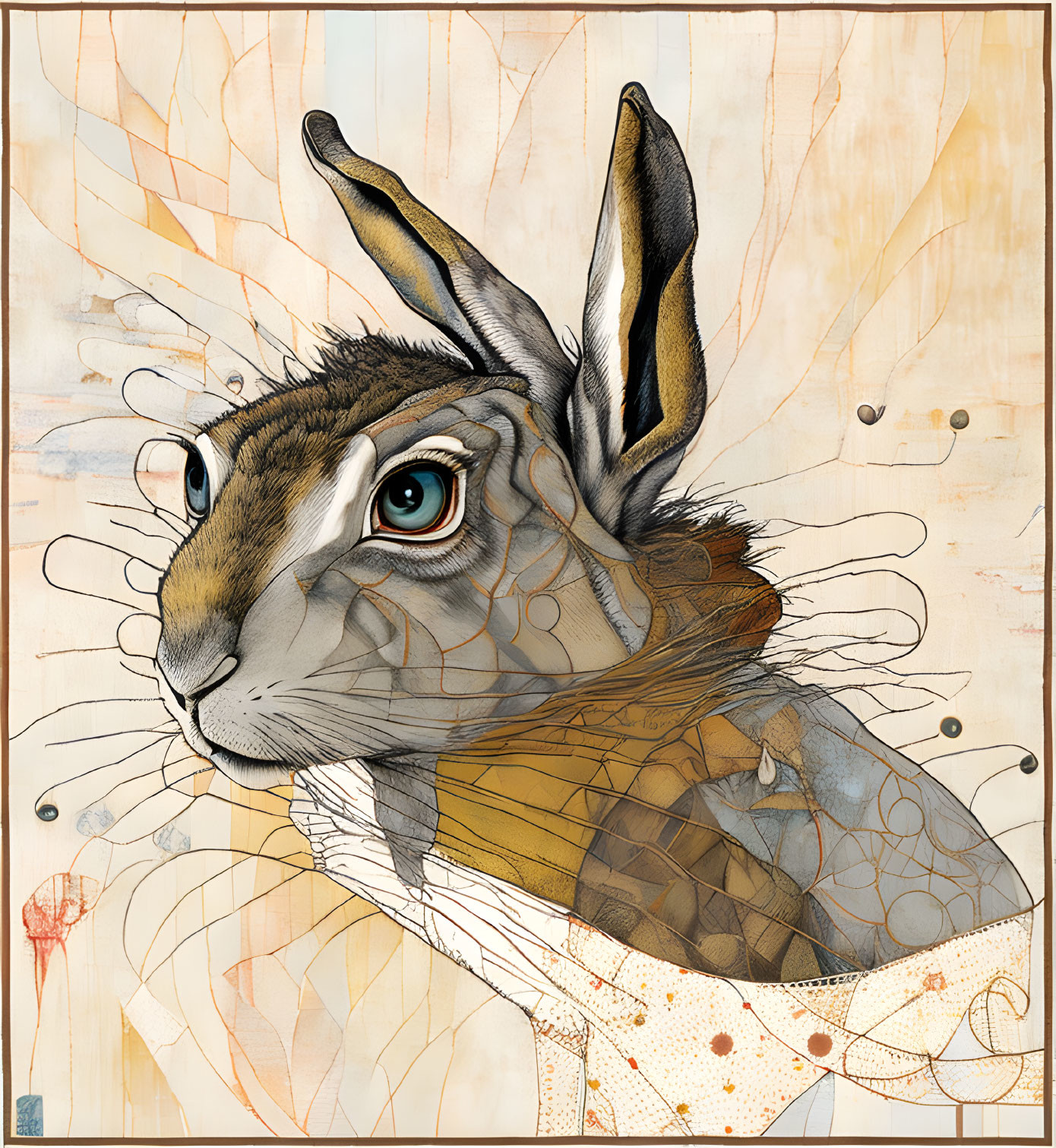 Intricate patterned hare on beige background