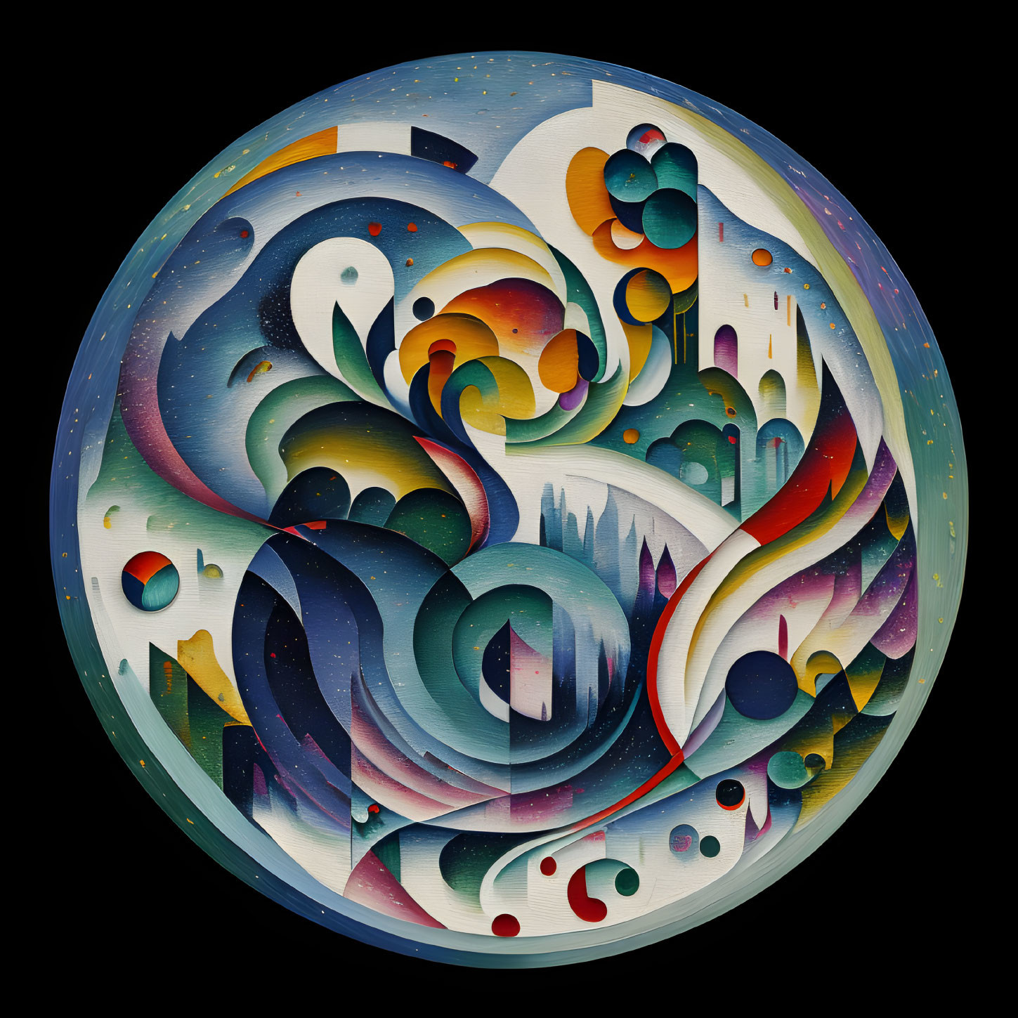 Vibrant Circular Abstract Painting with Swirling Patterns