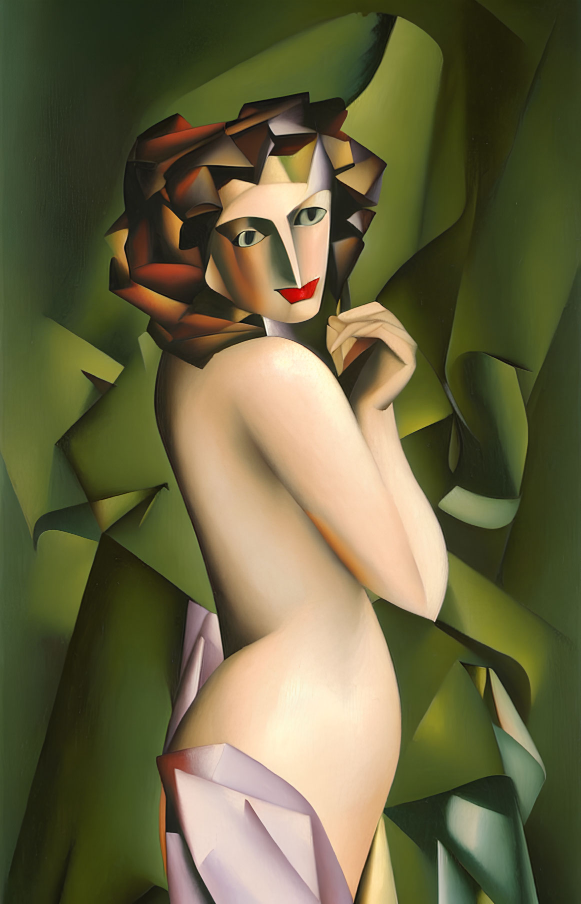 Art Deco Style Painting of Stylized Woman with Geometric Hairstyle