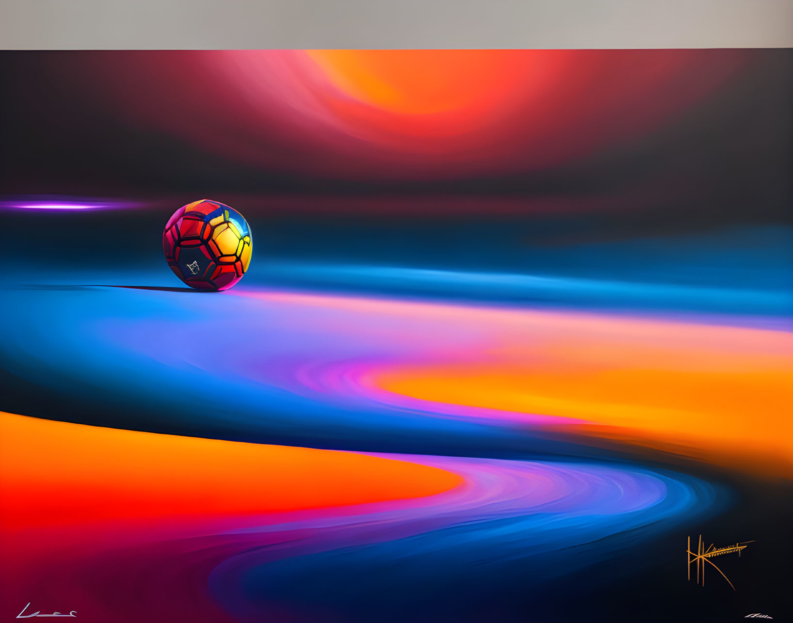 Colorful Abstract Soccer Ball Artwork on Swirling Background