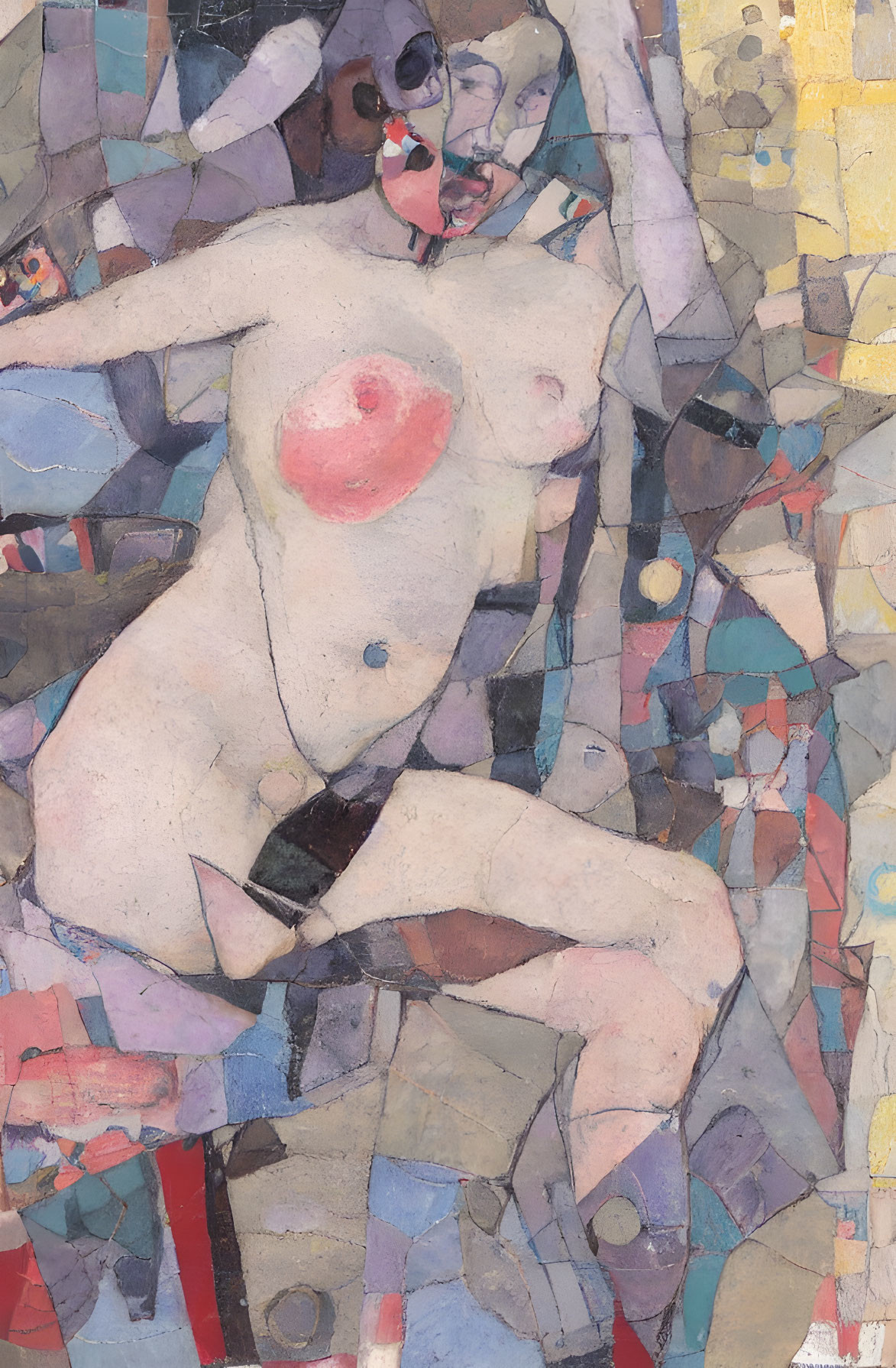 Abstract Cubist Painting of Fragmented Nude Figure