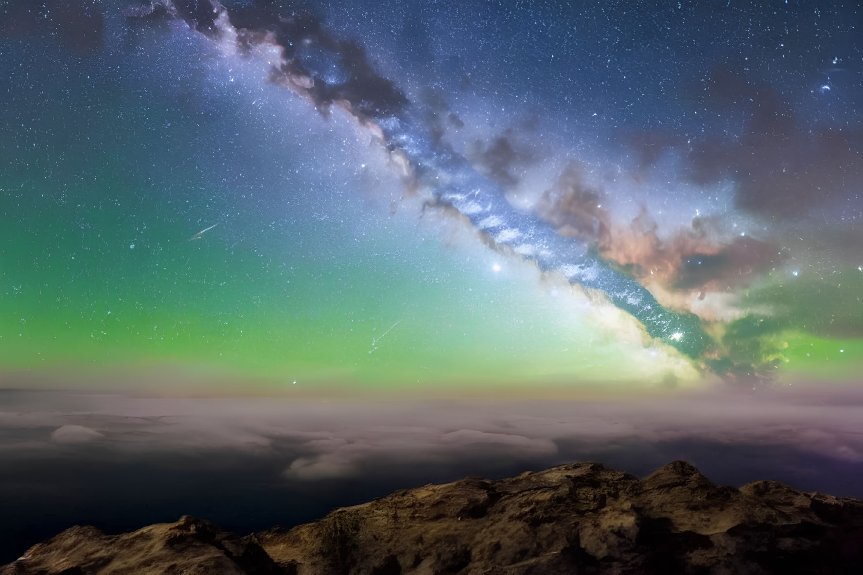 Stunning Milky Way and Aurora Borealis Night Sky Landscape