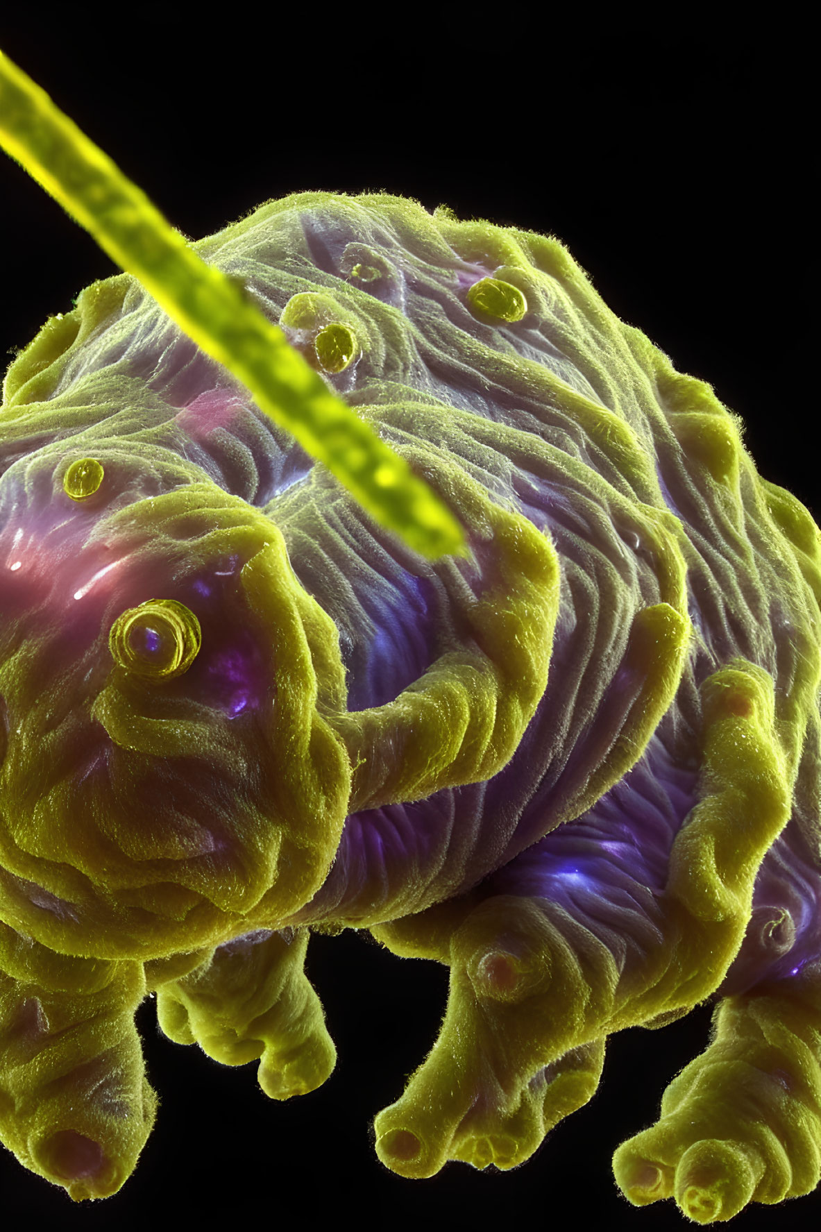 Colorful microscopic image of a tardigrade on black background