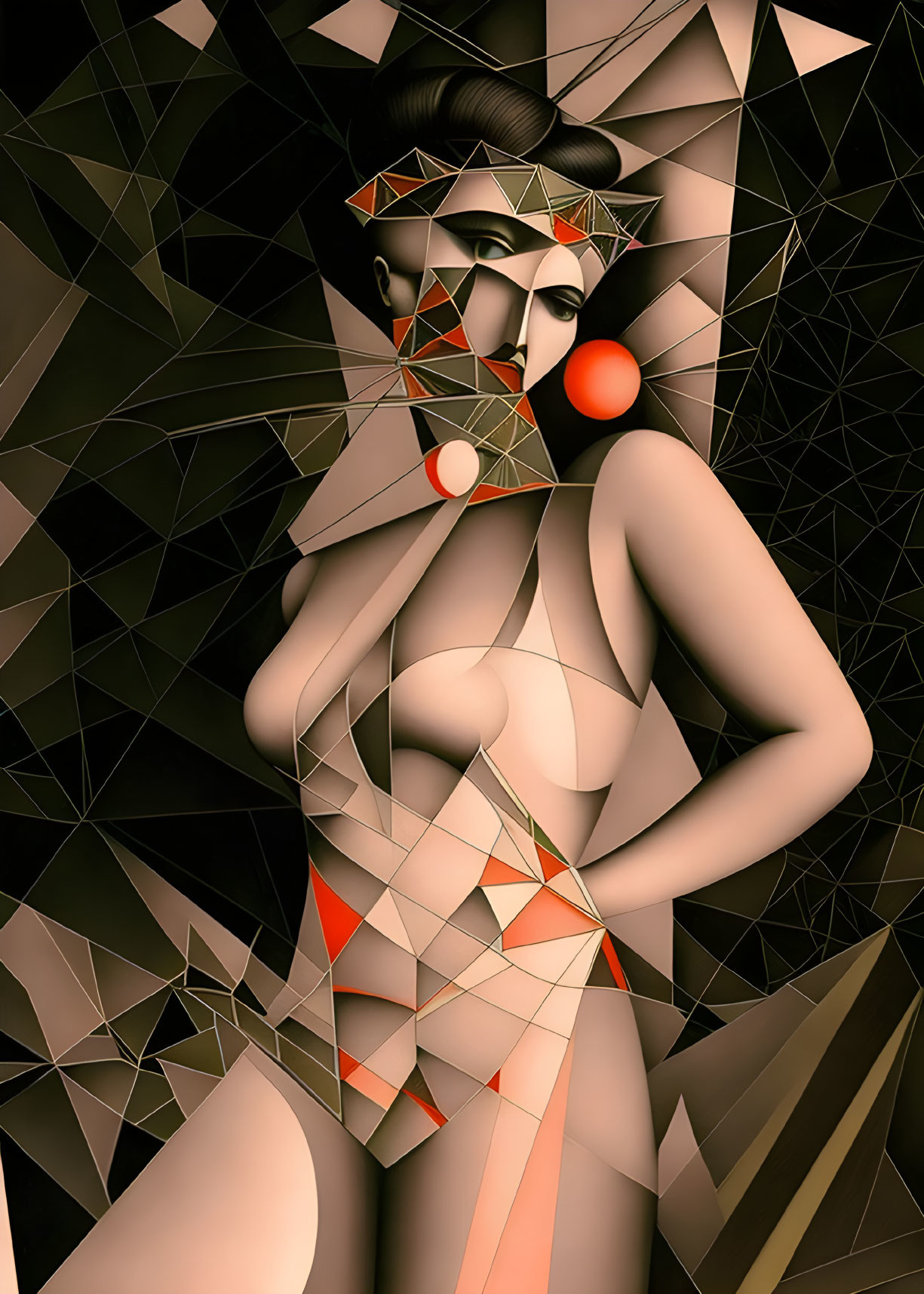 Abstract geometric female figure with bold colors & patterns