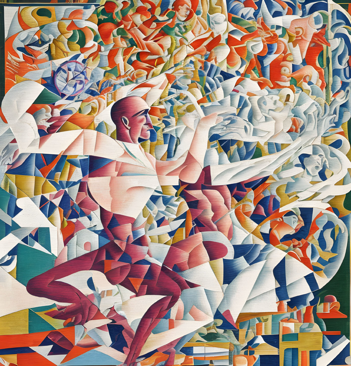 Vibrant Abstract Painting: Fragmented Shapes of Human Figures