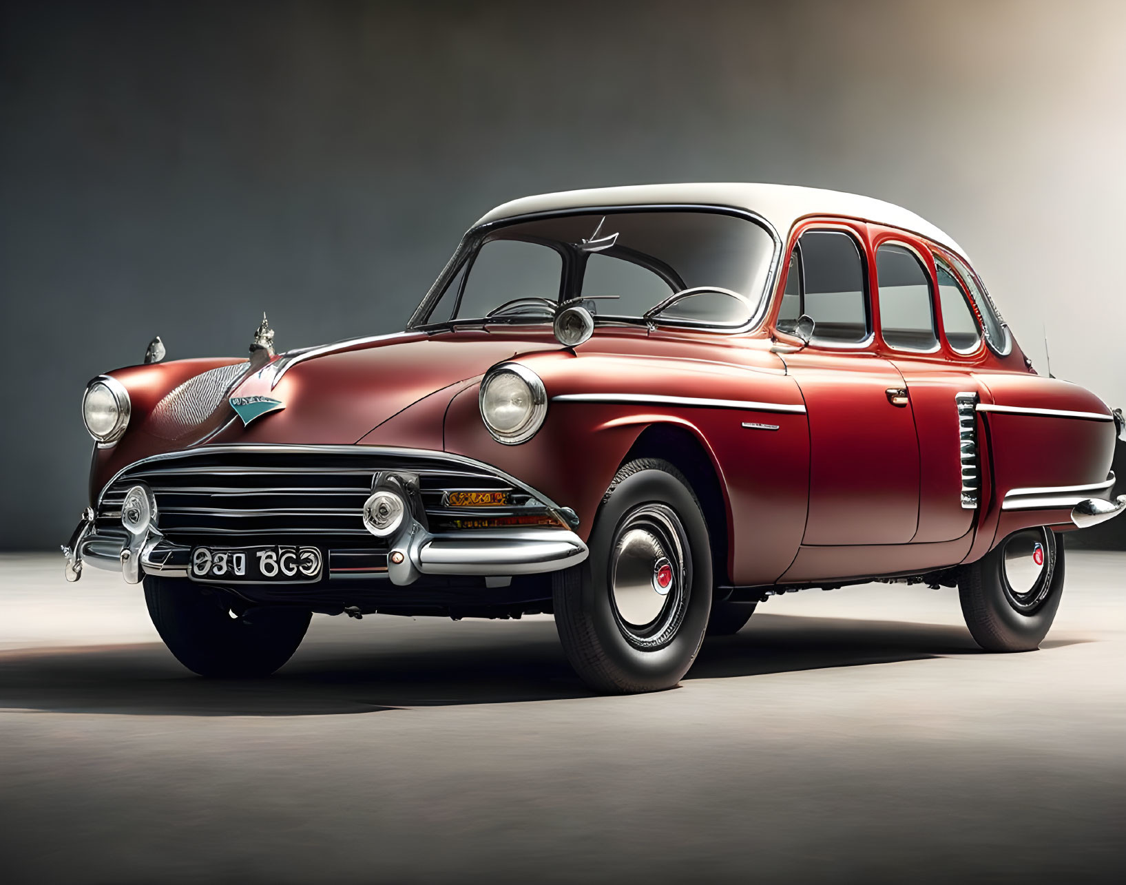 Classic Maroon Car with Chrome Accents in Studio Setting