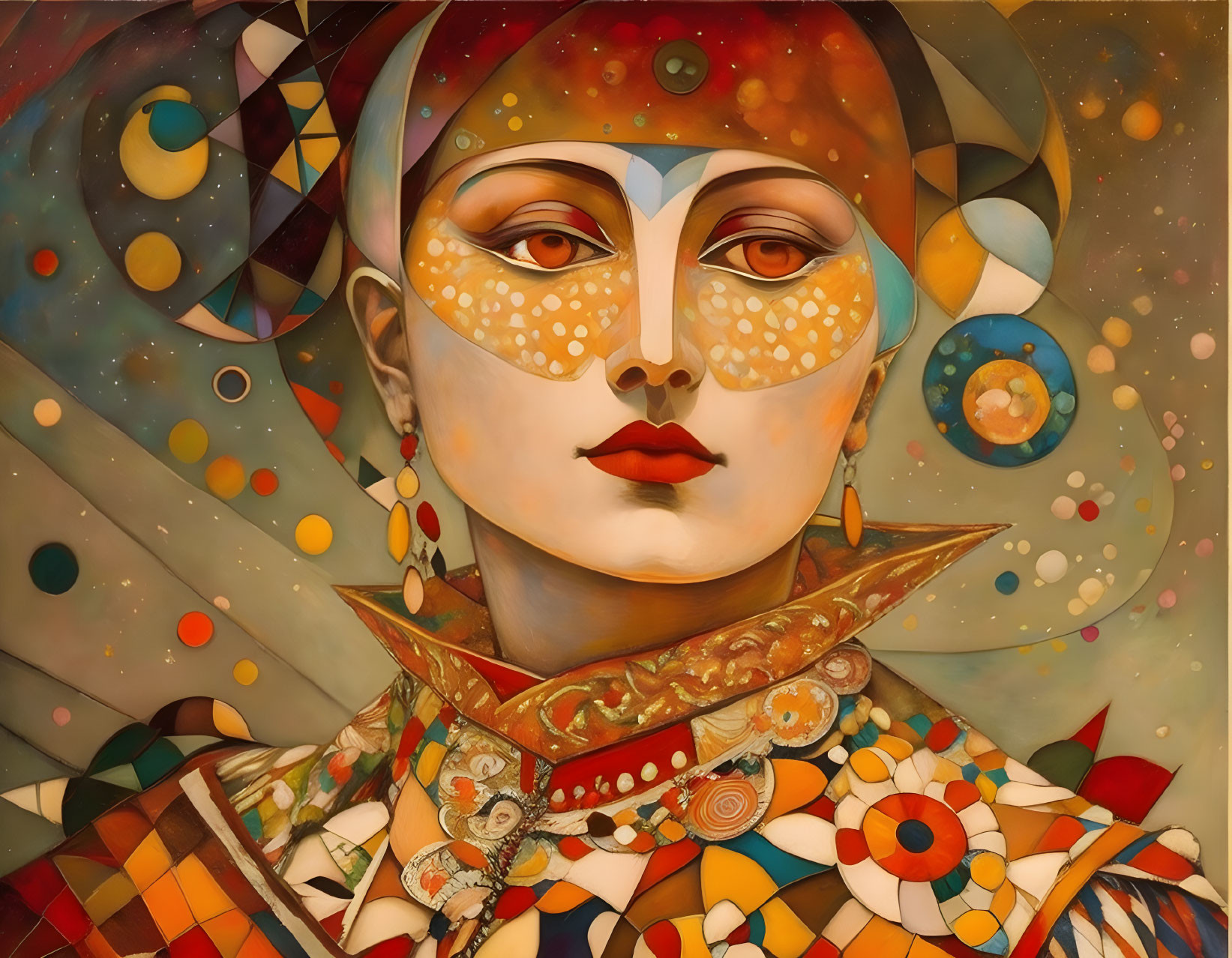 Vivid Abstract Portrait of a Woman with Celestial Motifs