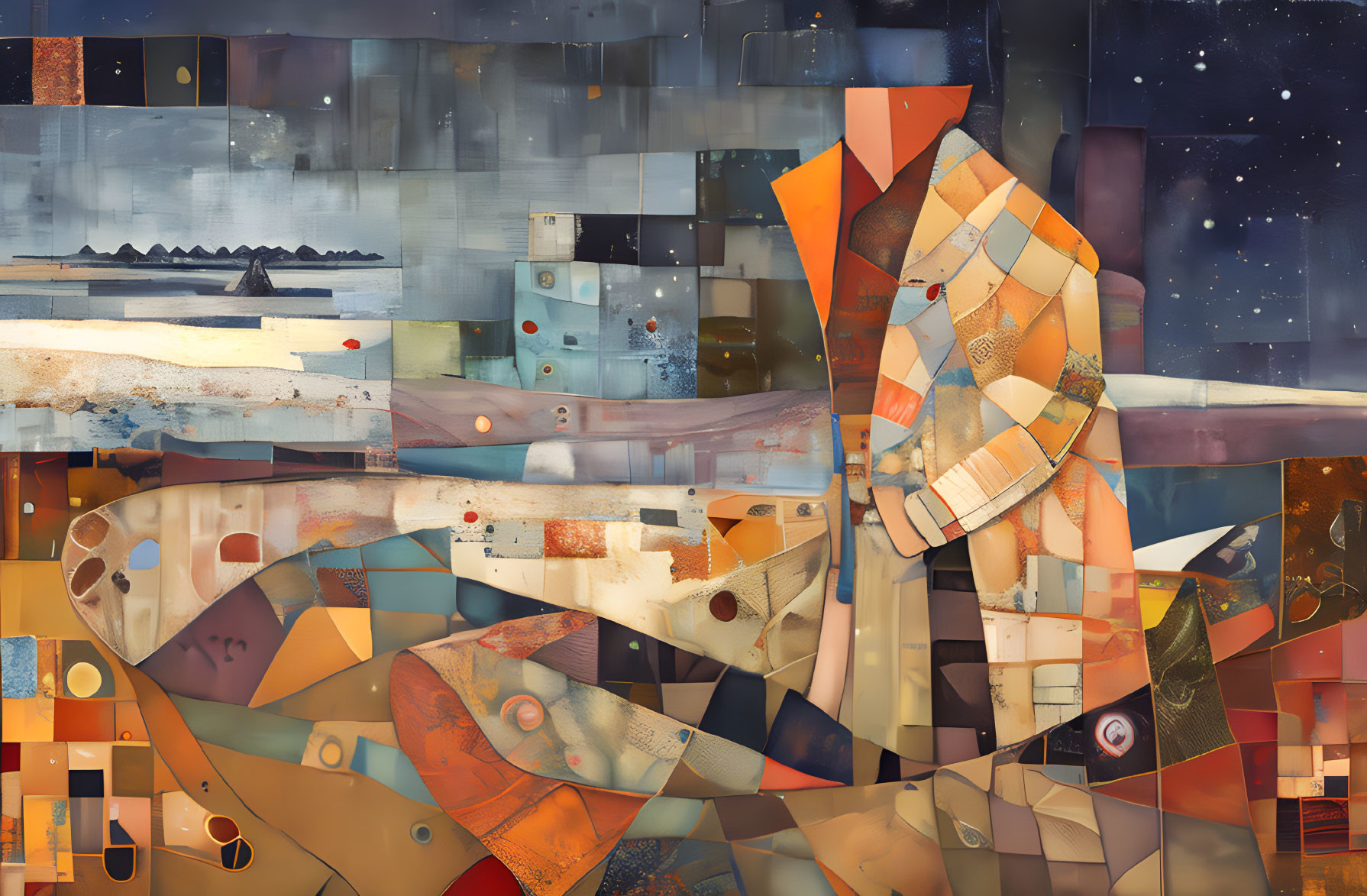 Geometric shapes and textures in dynamic abstract collage