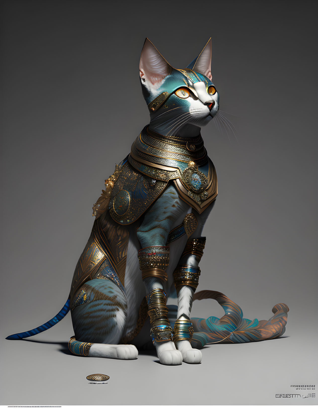 Fantasy armor-clad cat in digital art portrait