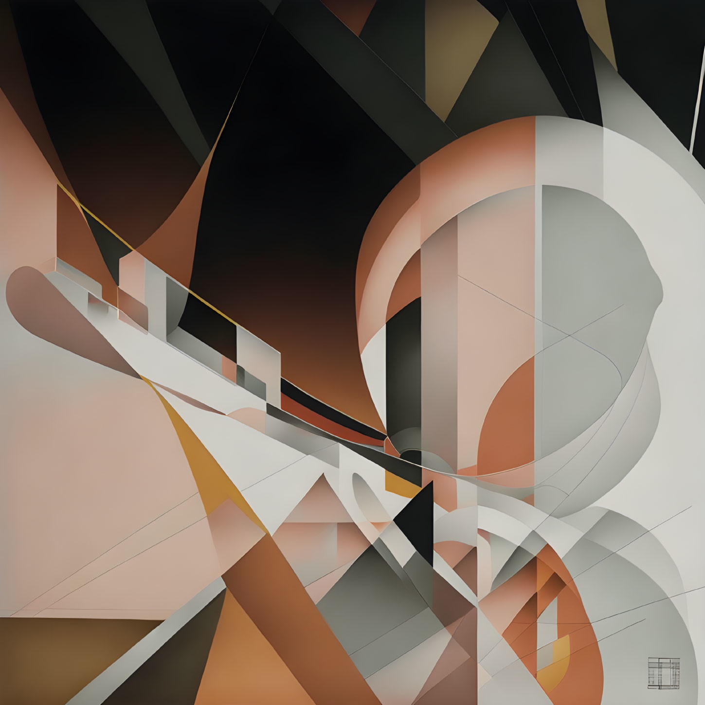 Geometric Abstract Art in Beige, Black, Gray, and White Shapes