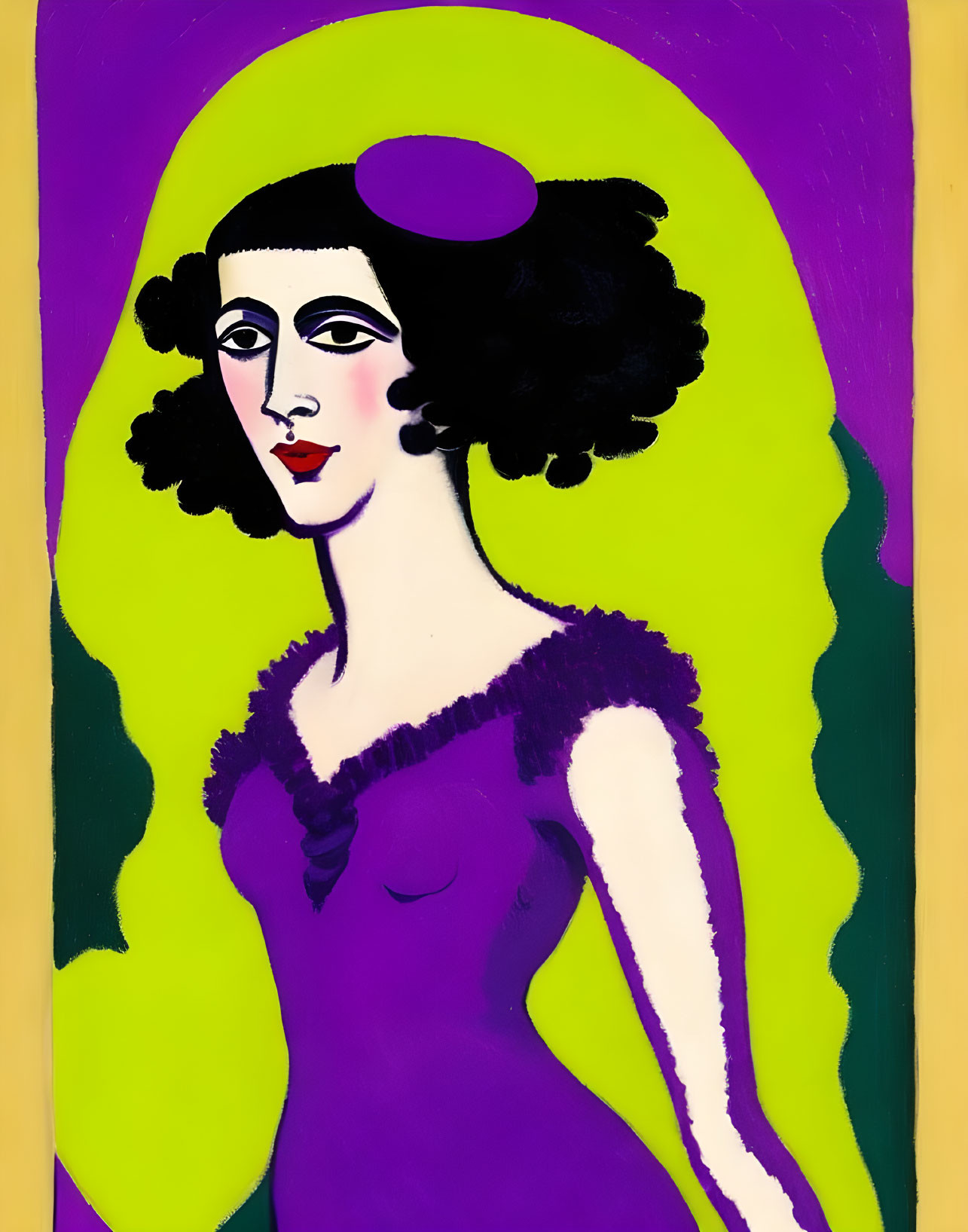 Colorful Pop Art Portrait of Woman in Purple Dress