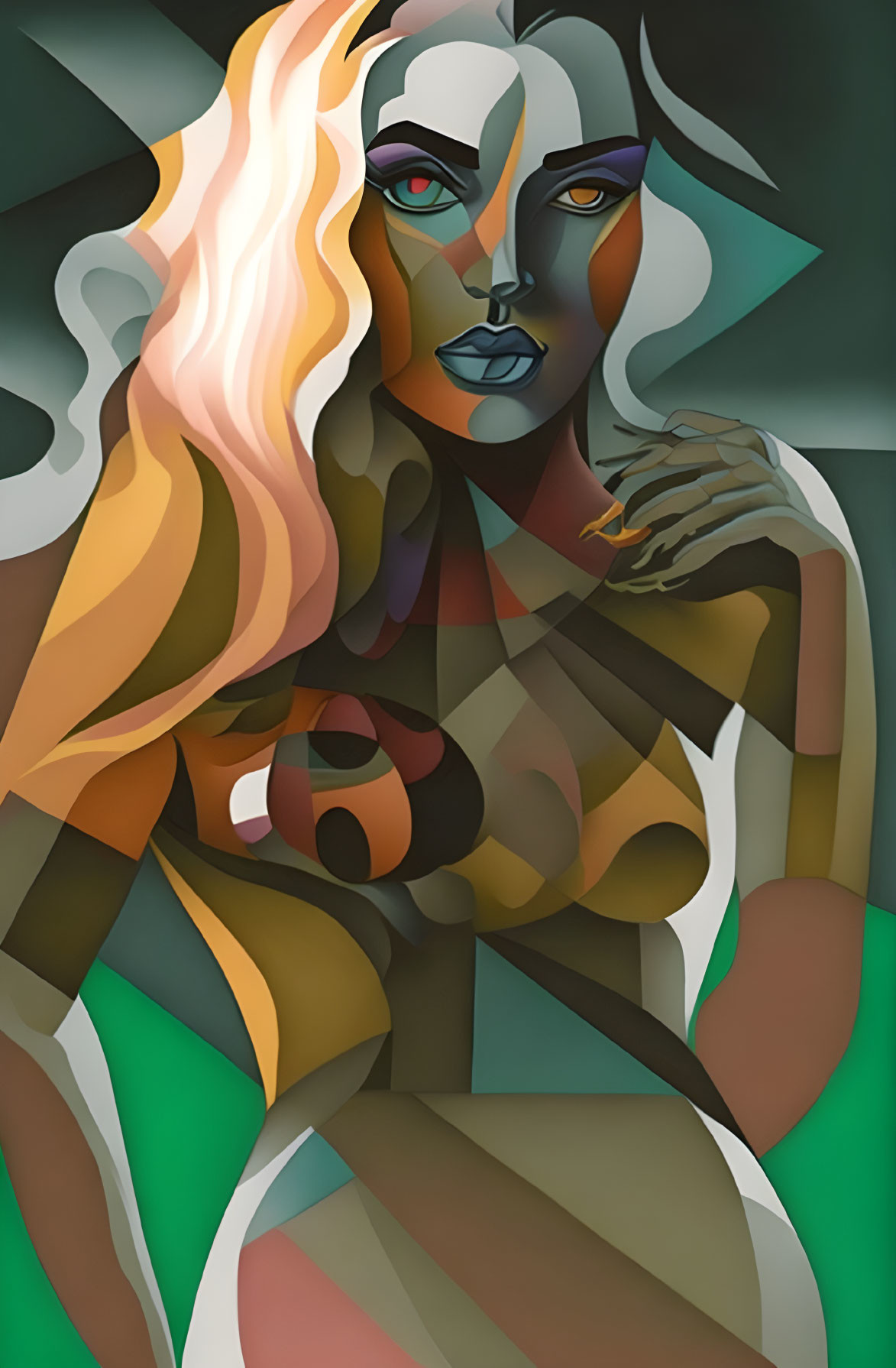 Abstract Portrait of Female Figure with Geometric Shapes & Vibrant Colors