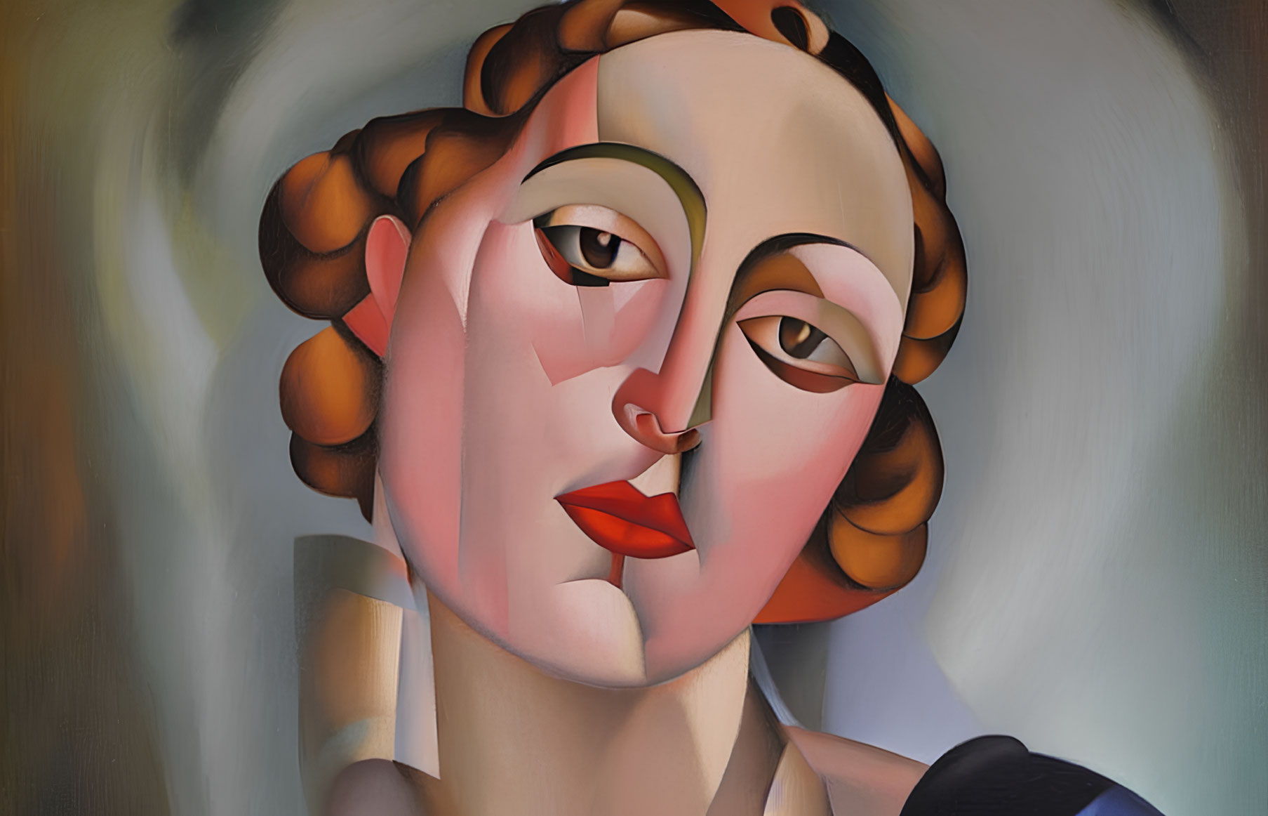 Dual-faced cubist-inspired woman painting with contrasting skin tones and features