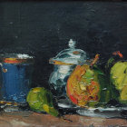 Golden Cup, Blue Vases, Yellow Apples in Still Life Painting