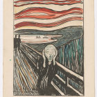 Poster featuring fusion of "The Scream" and "Starry Night" with figure on bridge and