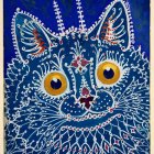 Colorful artwork featuring cat with cosmic elements, butterflies, and planets