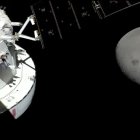 Robotic arms on asteroid in space scene