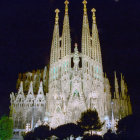 Ornate cathedral spires under starry night sky