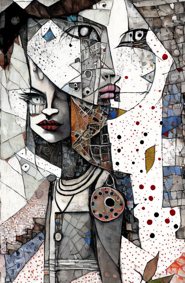 Monochromatic Abstract Art: Multifaceted Woman's Face with Geometric Shapes