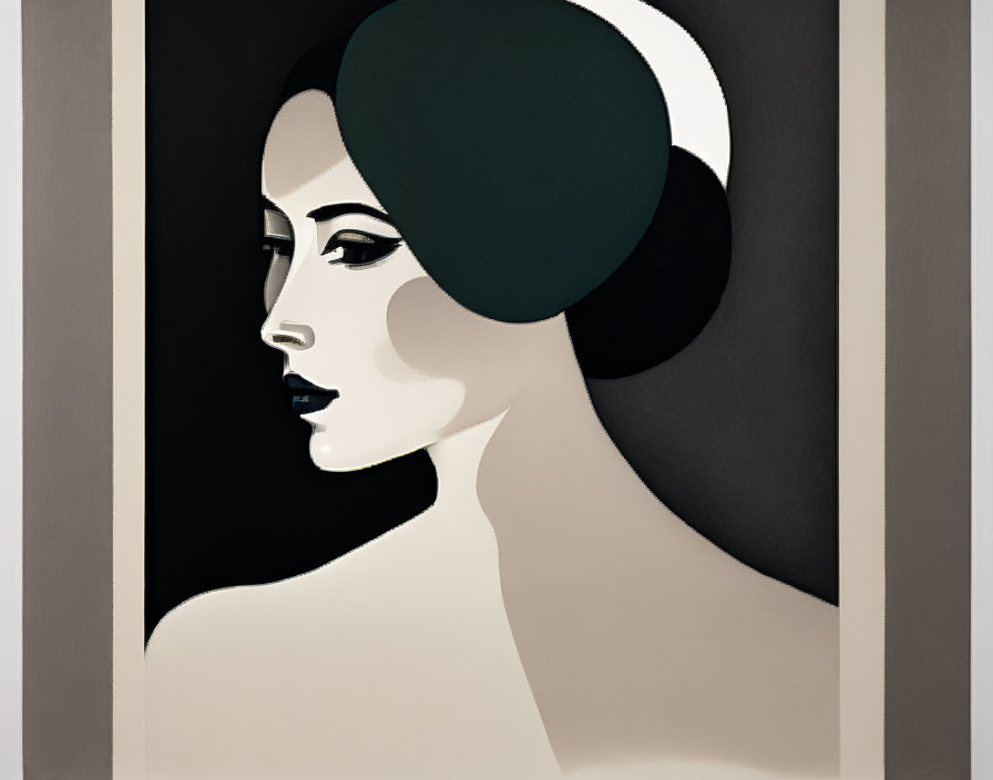 Stylized minimalist illustration of a woman in green hat