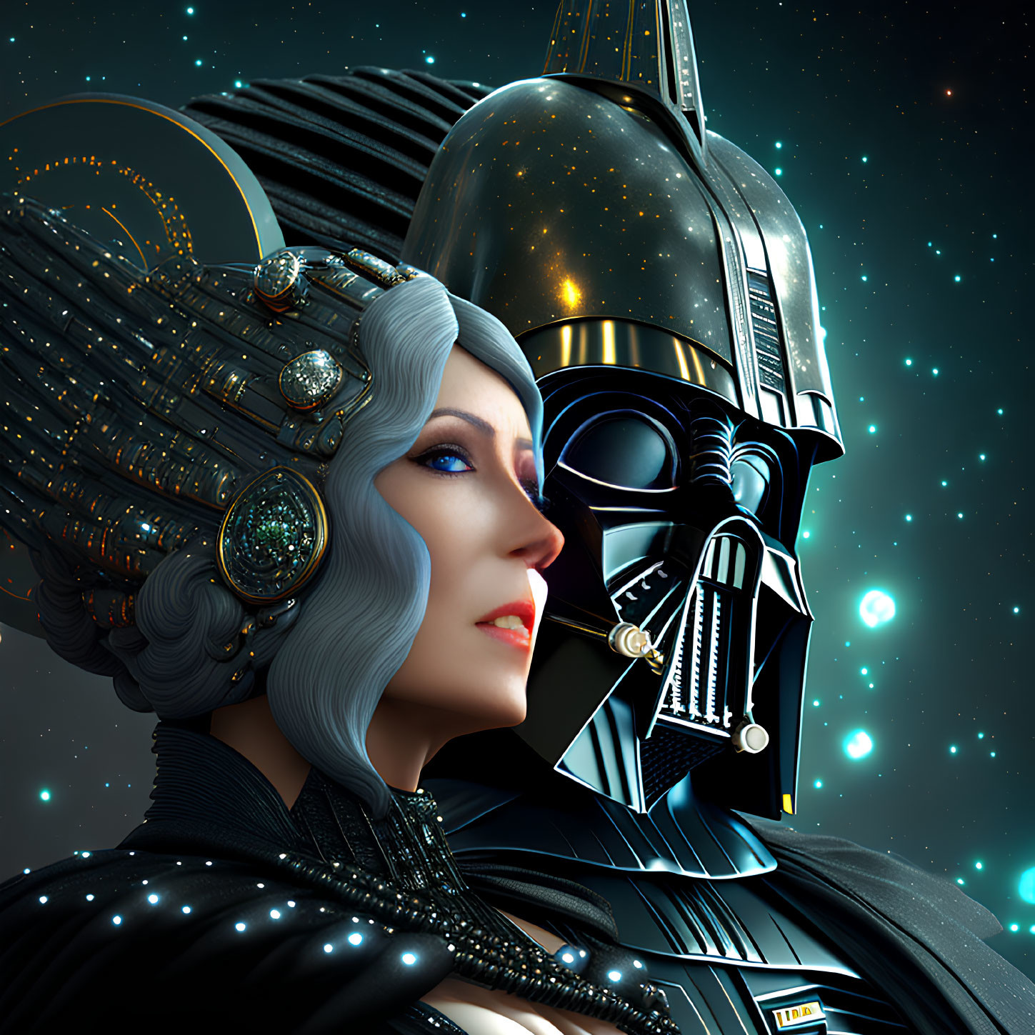 Cosmic-themed Darth Vader fusion with regal female figure art