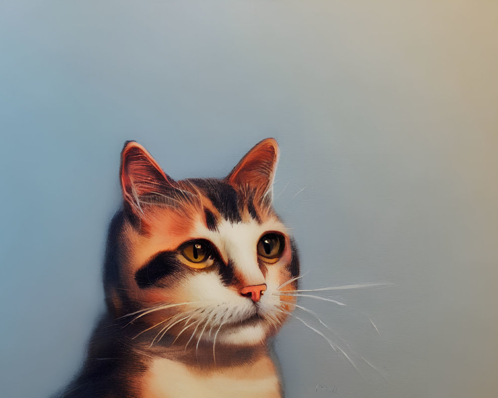 Detailed Digital Painting of Cat with Striking Yellow Eyes and Calico Markings