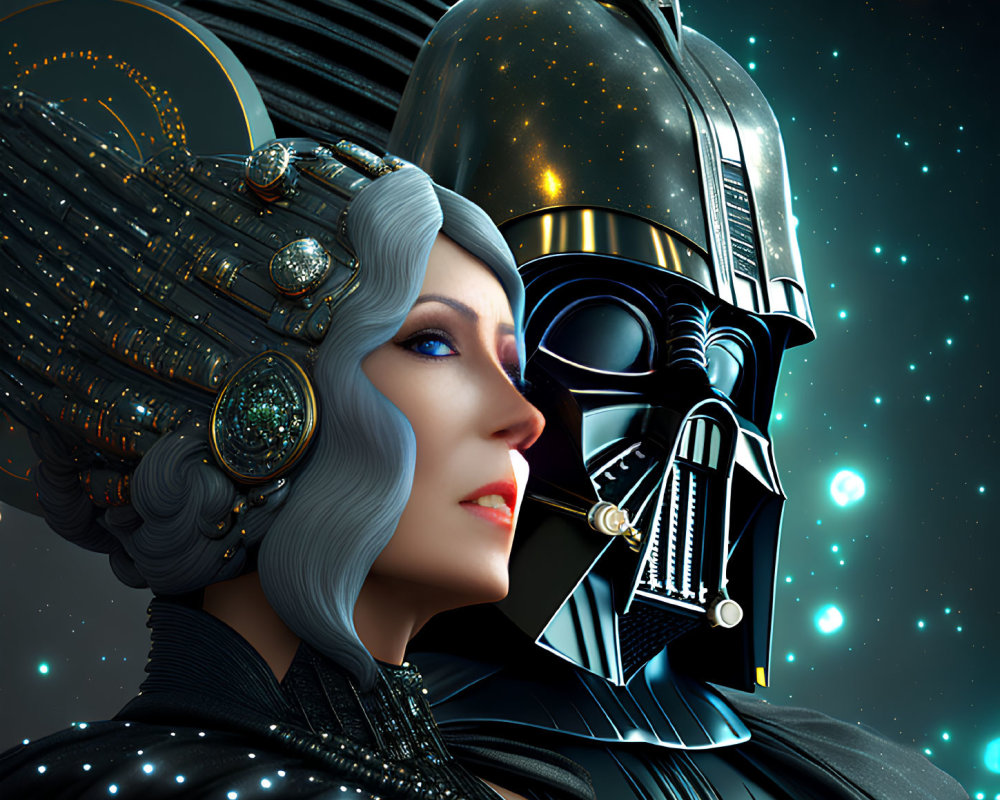 Cosmic-themed Darth Vader fusion with regal female figure art