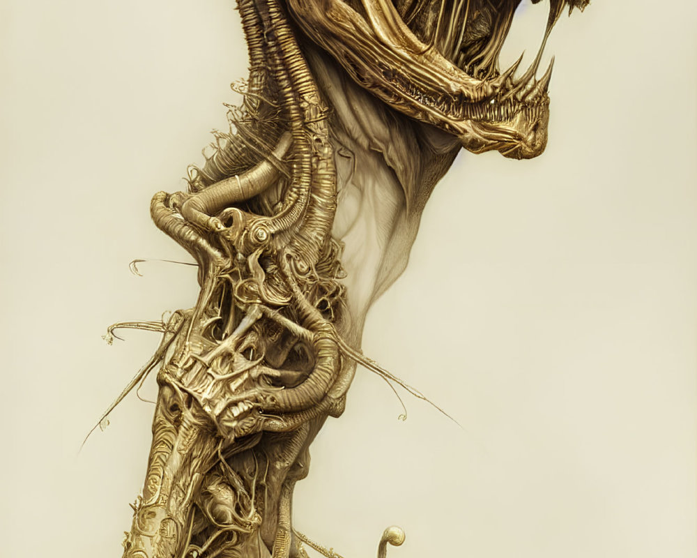 Detailed Biomechanical Dragon Drawing with Intricate Structure