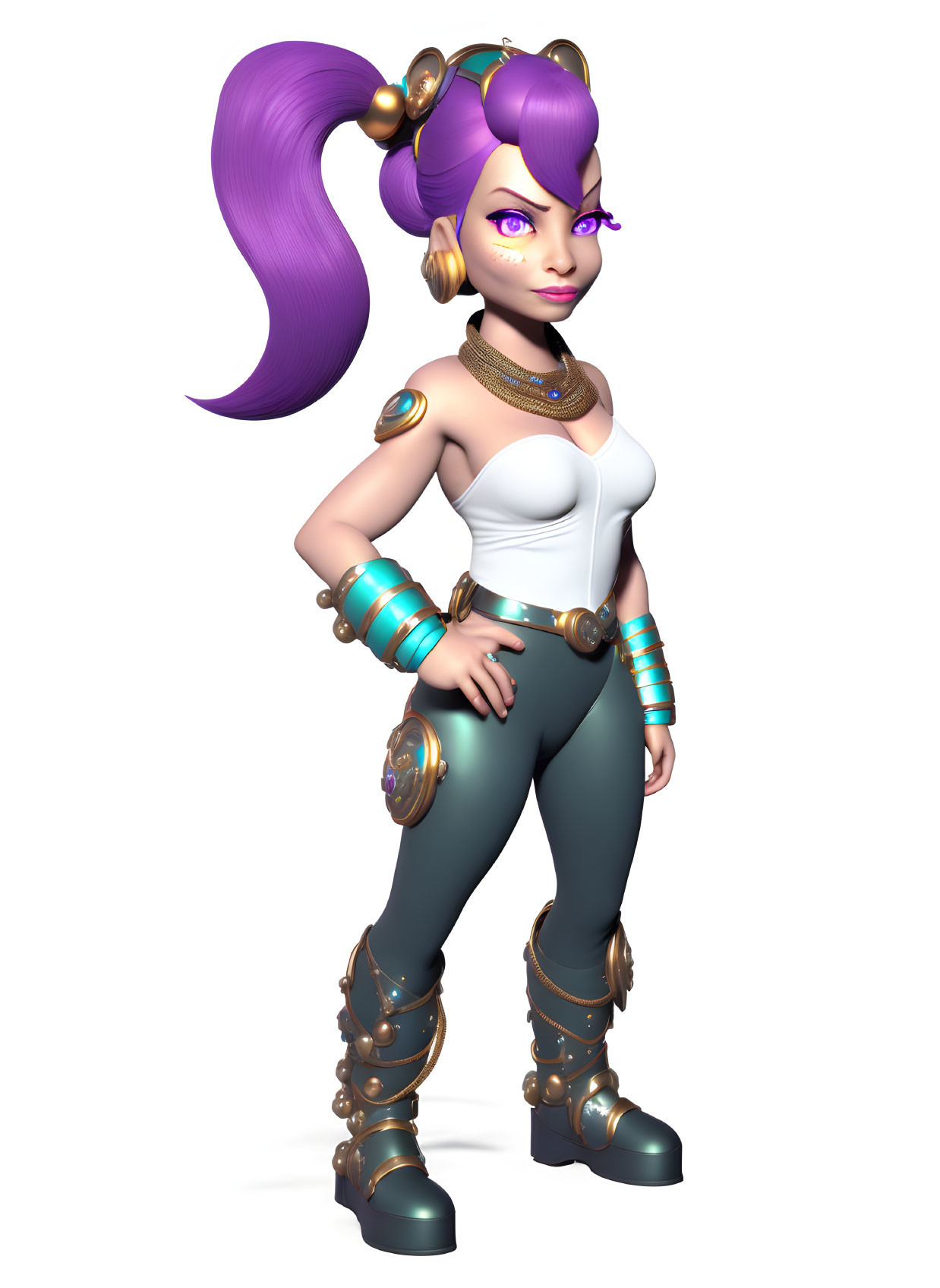 Purple-Haired 3D Animated Character in Stylish Outfit