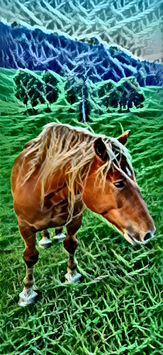 Horse in a knitted landscape