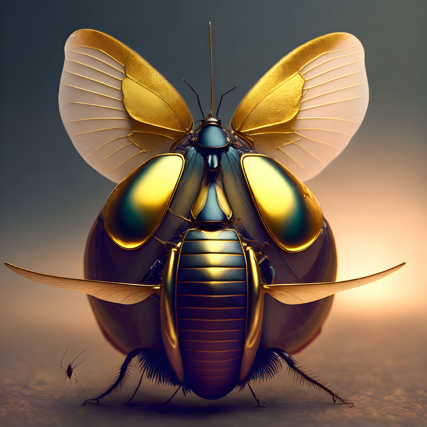 Detailed Hyper-Realistic Illustration of Golden Metallic Bee